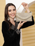 Anekaant Adorn Coral & Gold Stone Work Embellished Faux Silk Clutch