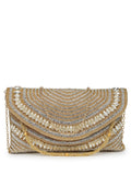 Anekaant Adorn Coral & Gold Stone Work Embellished Faux Silk Clutch