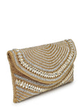 Anekaant Adorn Coral & Gold Stone Work Embellished Faux Silk Clutch