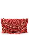 Anekaant Adorn Coral & Gold Stone Work Embellished Faux Silk Clutch