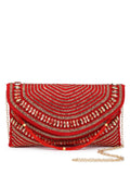 Anekaant Adorn Coral & Gold Stone Work Embellished Faux Silk Clutch