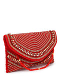 Anekaant Adorn Coral & Gold Stone Work Embellished Faux Silk Clutch