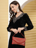 Anekaant Adorn Coral & Gold Stone Work Embellished Faux Silk Clutch