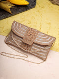 Anekaant Adorn Rose Gold & Pink Stone Work Embellished Faux Silk Clutch