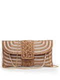 Anekaant Adorn Rose Gold & Pink Stone Work Embellished Faux Silk Clutch
