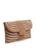 Anekaant Adorn Rose Gold & Pink Stone Work Embellished Faux Silk Clutch