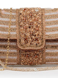 Anekaant Adorn Rose Gold & Pink Stone Work Embellished Faux Silk Clutch