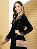Anekaant Adorn Rose Gold & Pink Stone Work Embellished Faux Silk Clutch