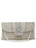 Anekaant Adorn Rose Gold & Pink Stone Work Embellished Faux Silk Clutch