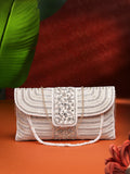 Anekaant Adorn Rose Gold & Pink Stone Work Embellished Faux Silk Clutch