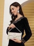 Anekaant Adorn Rose Gold & Pink Stone Work Embellished Faux Silk Clutch