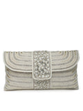 Anekaant Adorn Rose Gold & Pink Stone Work Embellished Faux Silk Clutch