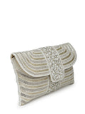 Anekaant Adorn Rose Gold & Pink Stone Work Embellished Faux Silk Clutch