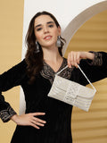 Anekaant Adorn Rose Gold & Pink Stone Work Embellished Faux Silk Clutch