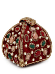 Dangle Stone Work Polka Embellished Velvet Potli