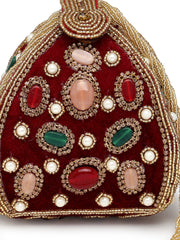 Dangle Stone Work Polka Embellished Velvet Potli