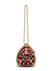 Dangle Stone Work Polka Embellished Velvet Potli