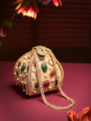 Dangle Stone Work Polka Embellished Velvet Potli