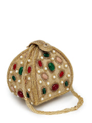 Dangle Stone Work Polka Embellished Velvet Potli