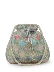 Dangle Vermicular Embellished Faux Silk Potli