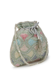 Dangle Vermicular Embellished Faux Silk Potli