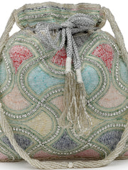 Dangle Vermicular Embellished Faux Silk Potli
