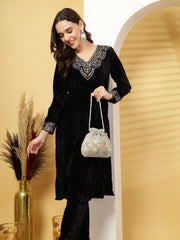 Dangle Vermicular Embellished Faux Silk Potli