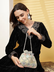 Dangle Vermicular Embellished Faux Silk Potli