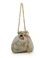 Dangle Vermicular Embellished Faux Silk Potli