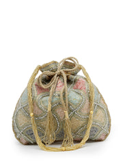 Dangle Vermicular Embellished Faux Silk Potli