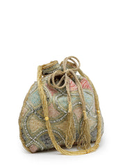 Dangle Vermicular Embellished Faux Silk Potli