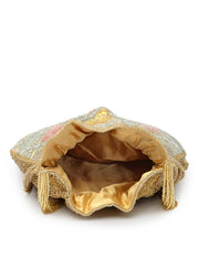Dangle Vermicular Embellished Faux Silk Potli