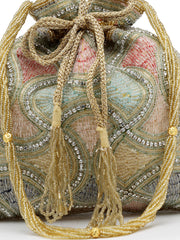 Dangle Vermicular Embellished Faux Silk Potli