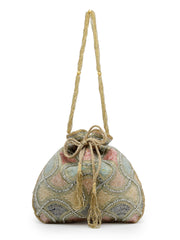 Dangle Vermicular Embellished Faux Silk Potli