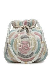 Dangle Rose Embellished Faux Silk Potli