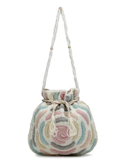 Dangle Rose Embellished Faux Silk Potli