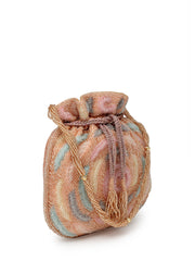 Dangle Rose Embellished Faux Silk Potli