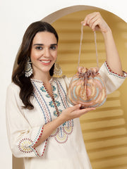 Dangle Rose Embellished Faux Silk Potli