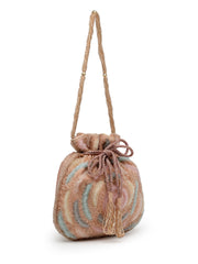 Dangle Rose Embellished Faux Silk Potli