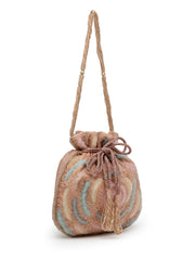 Dangle Rose Embellished Faux Silk Potli