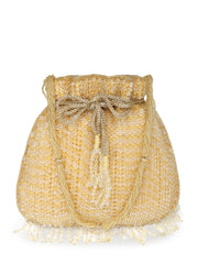 Dangle Striped Embellished Faux Silk Potli