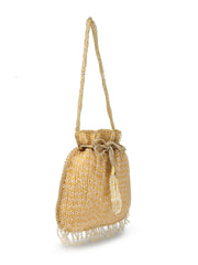 Dangle Striped Embellished Faux Silk Potli