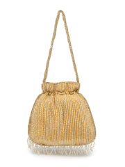 Dangle Striped Embellished Faux Silk Potli