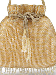 Dangle Striped Embellished Faux Silk Potli