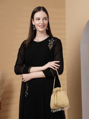 Dangle Striped Embellished Faux Silk Potli