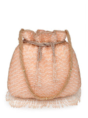 Dangle Striped Embellished Faux Silk Potli