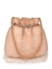 Dangle Striped Embellished Faux Silk Potli
