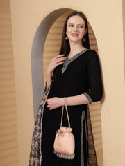 Dangle Striped Embellished Faux Silk Potli