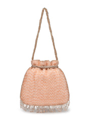 Dangle Striped Embellished Faux Silk Potli