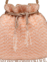 Dangle Striped Embellished Faux Silk Potli